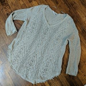 Free People Tan Taupe Open Knit Sweater Tunic